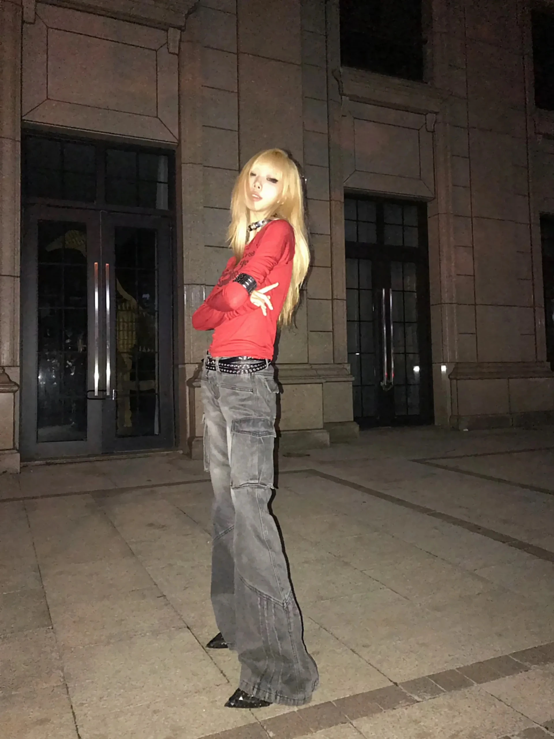 Karrcat Grunge Aesthetics Letter Print T-shirt Trashy 2000s Style Long Sleeve Red T Shirt Japanese Y2k Distressed Tops American