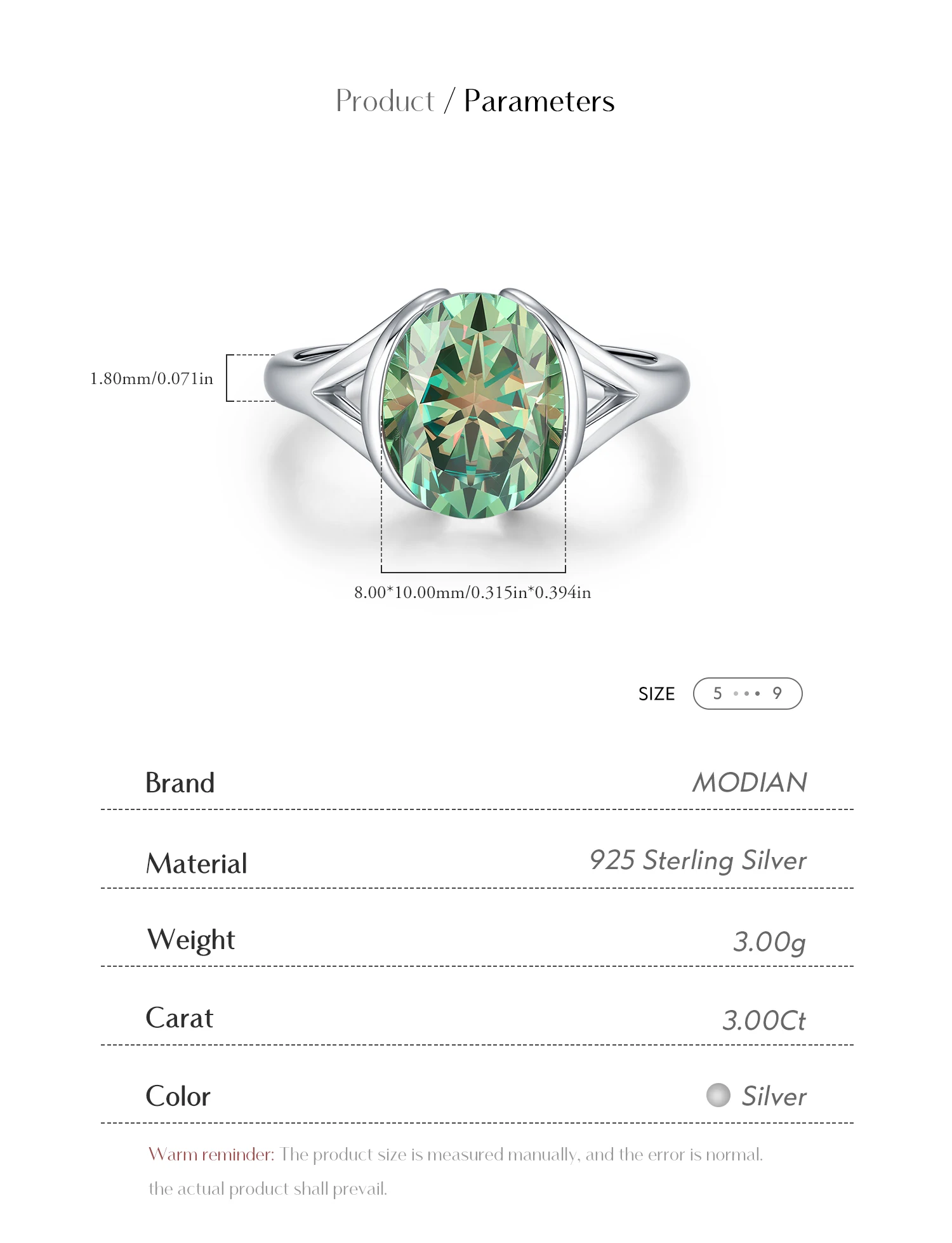 MODIAN 3CT Oval Green D Color Moissanite Ring 925 Sterling Silver Luxury Sparkling Jewelry Lab Diamond for Women Wedding Rings