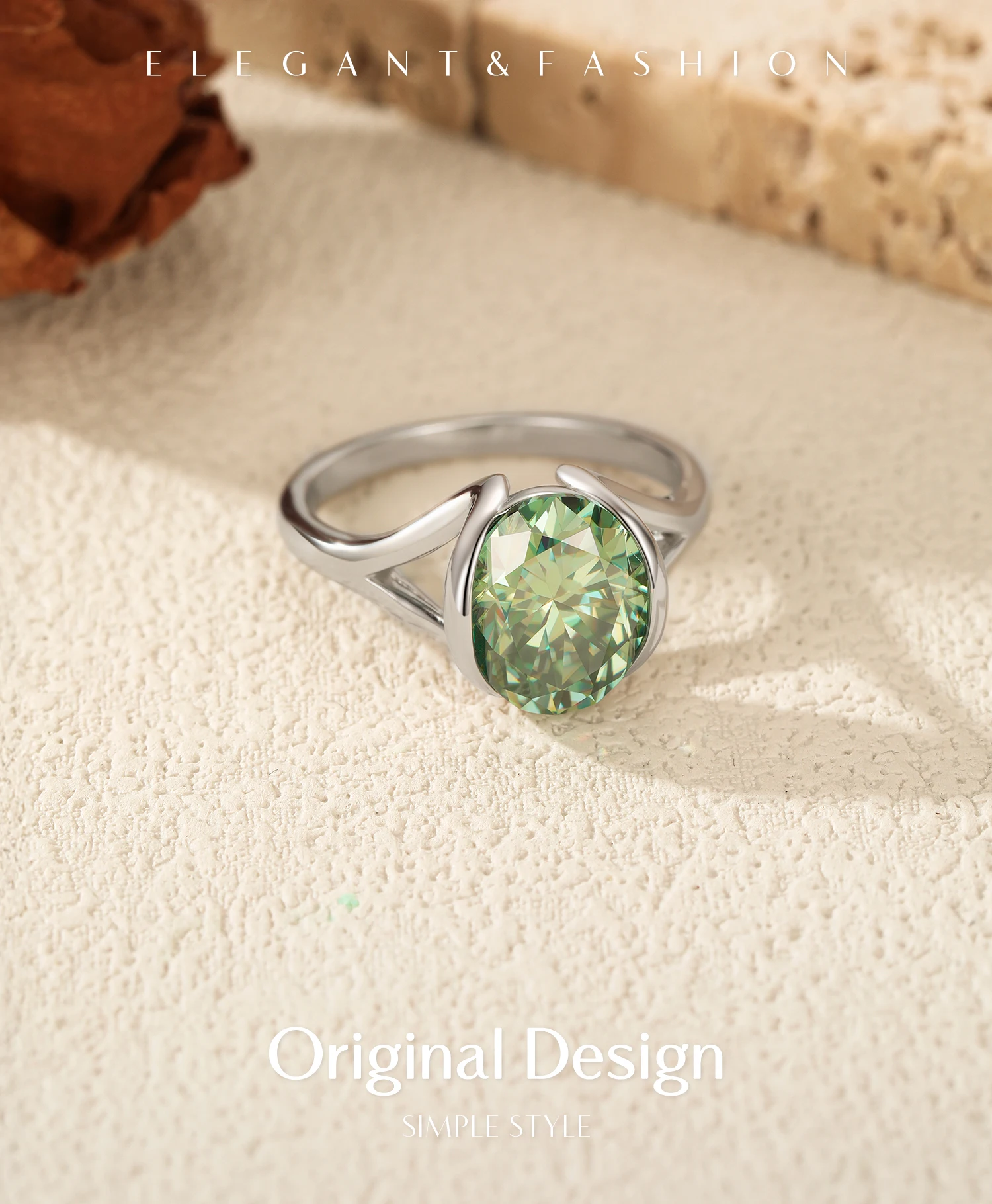 MODIAN 3CT Oval Green D Color Moissanite Ring 925 Sterling Silver Luxury Sparkling Jewelry Lab Diamond for Women Wedding Rings