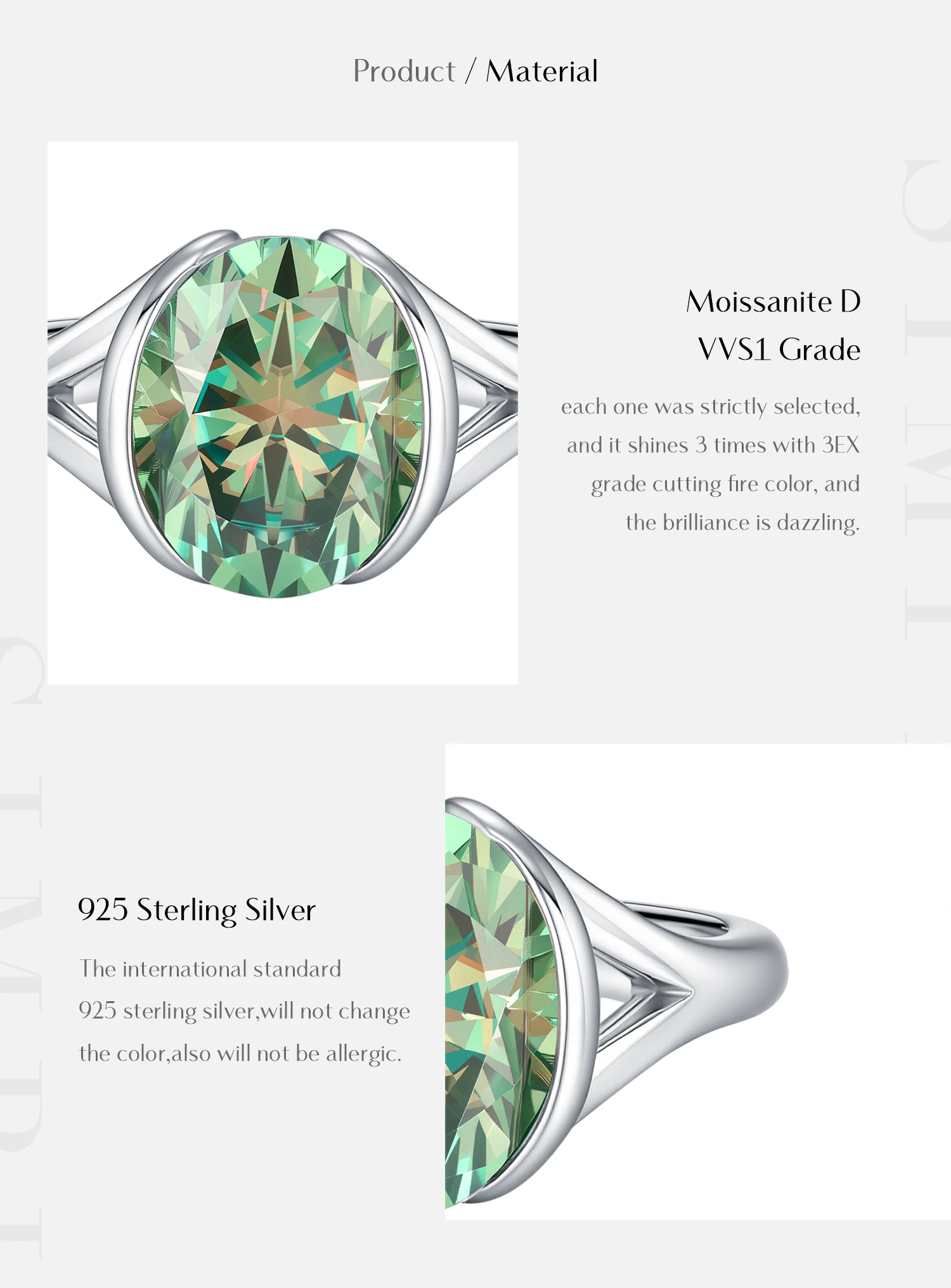 MODIAN 3CT Oval Green D Color Moissanite Ring 925 Sterling Silver Luxury Sparkling Jewelry Lab Diamond for Women Wedding Rings