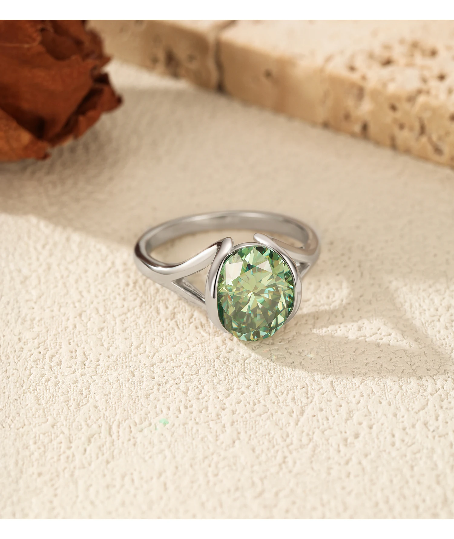 MODIAN 3CT Oval Green D Color Moissanite Ring 925 Sterling Silver Luxury Sparkling Jewelry Lab Diamond for Women Wedding Rings
