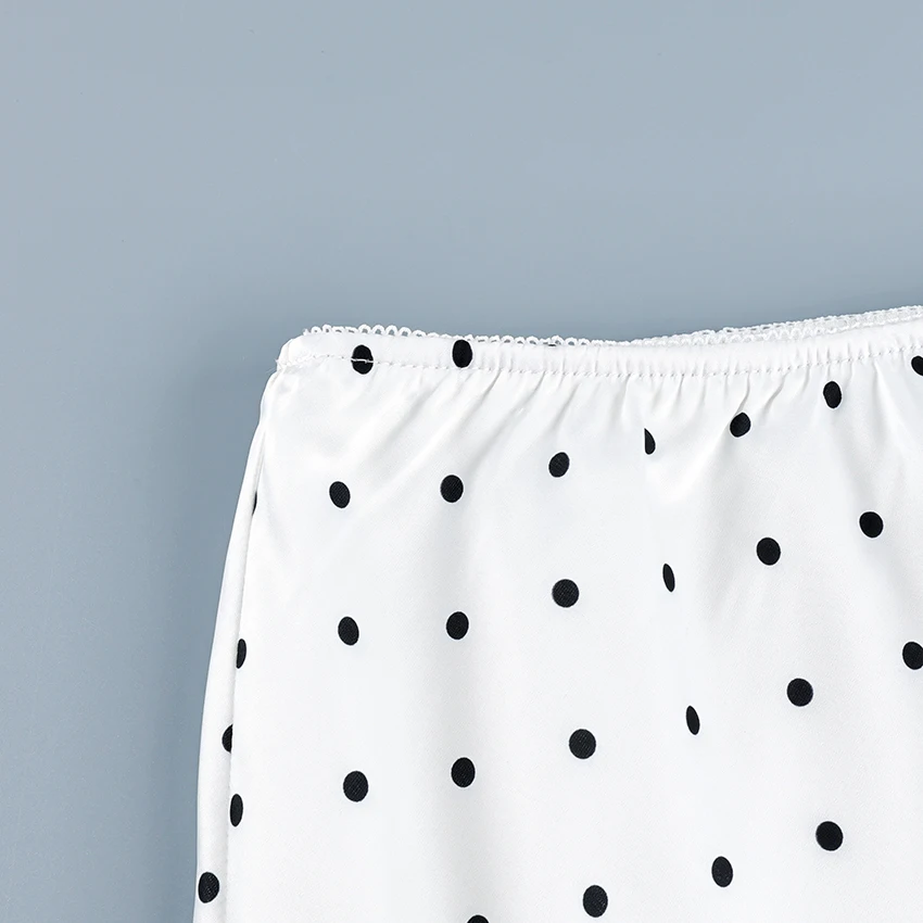 Linad Sexy Polka Dot Crop Top Camisole Long Skirts Suits Casual Spaghetti Strap Vest With High Waist Zipper Skirt Two Piece Sets