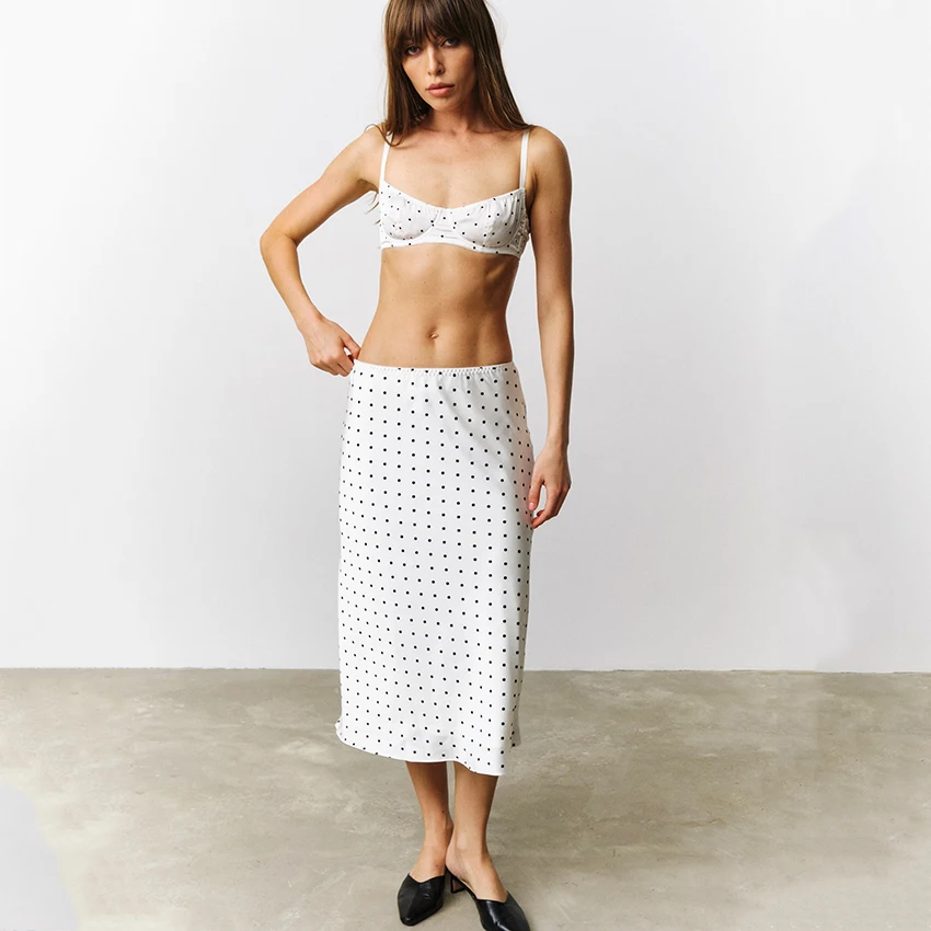 Linad Sexy Polka Dot Crop Top Camisole Long Skirts Suits Casual Spaghetti Strap Vest With High Waist Zipper Skirt Two Piece Sets