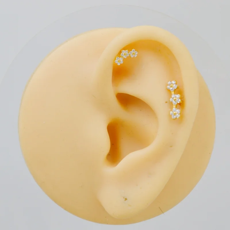 10pcs Body Jewelry G23 Titanium Flower CZ Lip Labret Bar Ear Helix Tragus Rook Barbells Stud Piercing Jewelry New