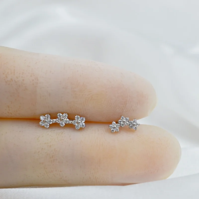 10pcs Body Jewelry G23 Titanium Flower CZ Lip Labret Bar Ear Helix Tragus Rook Barbells Stud Piercing Jewelry New