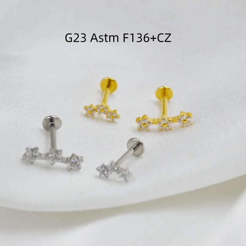10pcs Body Jewelry G23 Titanium Flower CZ Lip Labret Bar Ear Helix Tragus Rook Barbells Stud Piercing Jewelry New