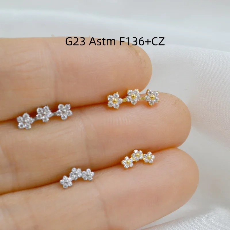10pcs Body Jewelry G23 Titanium Flower CZ Lip Labret Bar Ear Helix Tragus Rook Barbells Stud Piercing Jewelry New