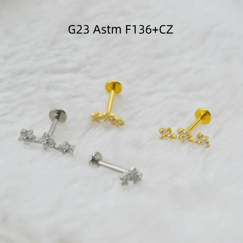 10pcs Body Jewelry G23 Titanium Flower CZ Lip Labret Bar Ear Helix Tragus Rook Barbells Stud Piercing Jewelry New