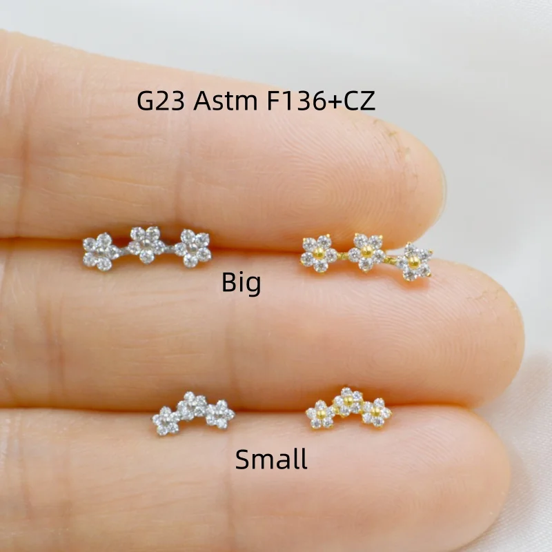 10pcs Body Jewelry G23 Titanium Flower CZ Lip Labret Bar Ear Helix Tragus Rook Barbells Stud Piercing Jewelry New
