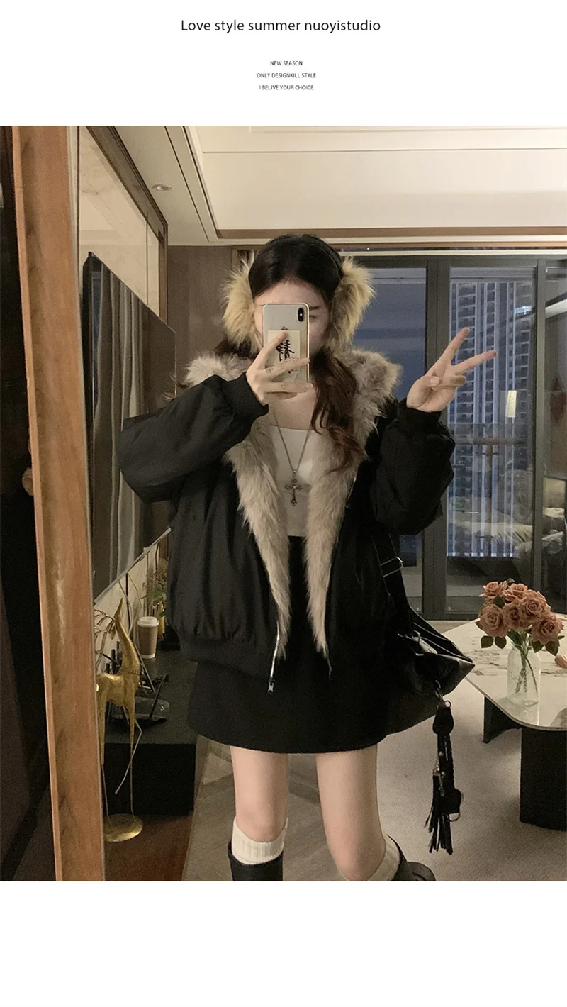 Double Sided Winter Coat Women Clothing Imitation Mink Fur Fur Hooded Cotton Jacket Female Warm Plush Cotton-padded Outerwea New