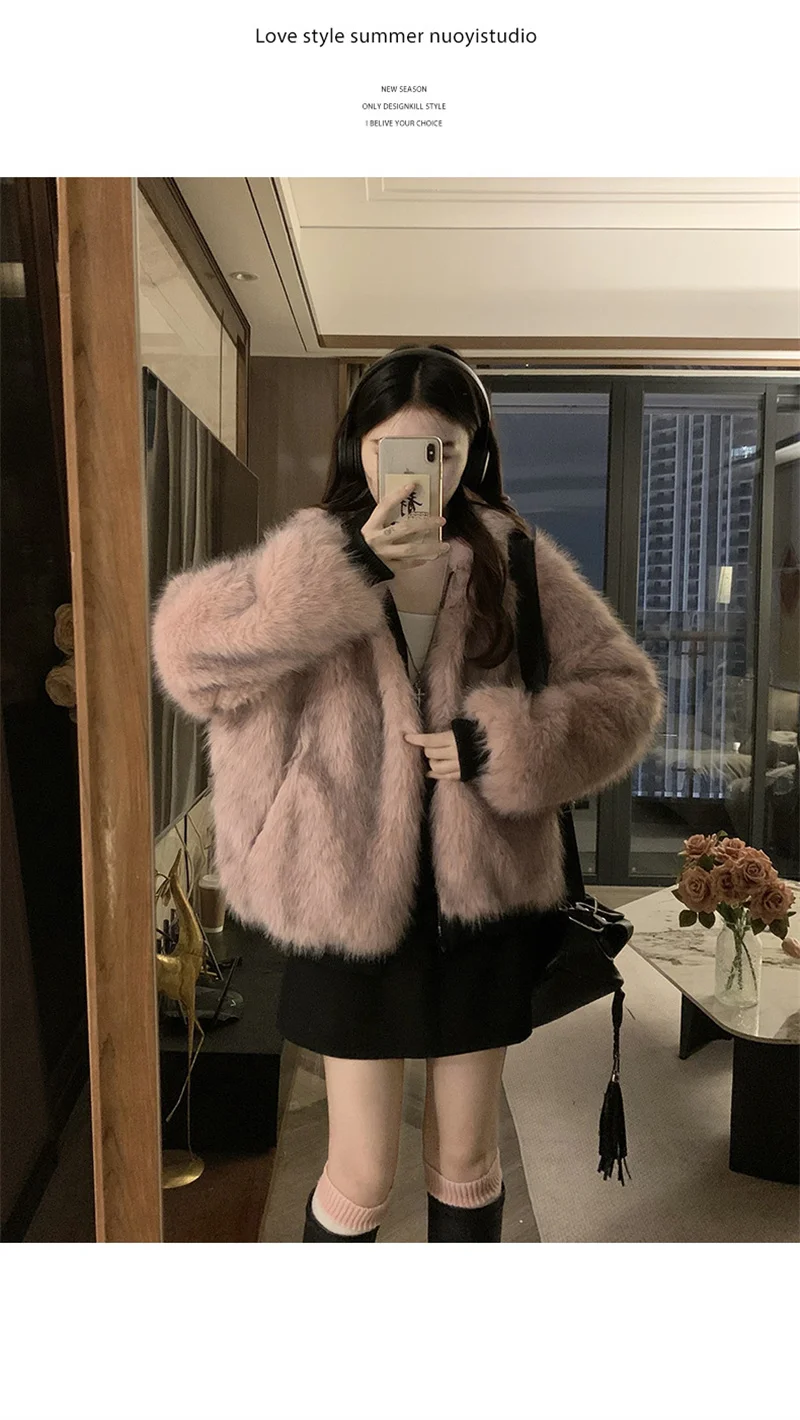 Double Sided Winter Coat Women Clothing Imitation Mink Fur Fur Hooded Cotton Jacket Female Warm Plush Cotton-padded Outerwea New