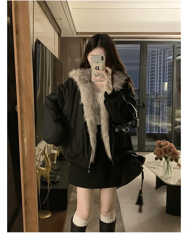 Double Sided Winter Coat Women Clothing Imitation Mink Fur Fur Hooded Cotton Jacket Female Warm Plush Cotton-padded Outerwea New