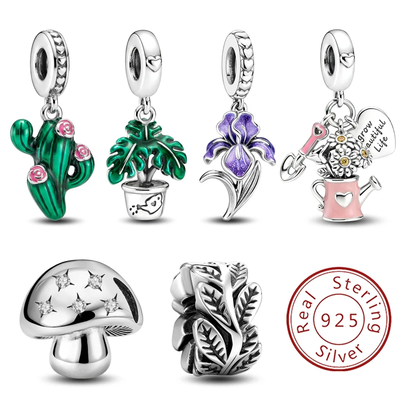 925 Sterling Silver Exquisite Leaf and Flower Horticulture Charms Beads Fit Original  Bracelets Bangles Fine Jewelry Gift