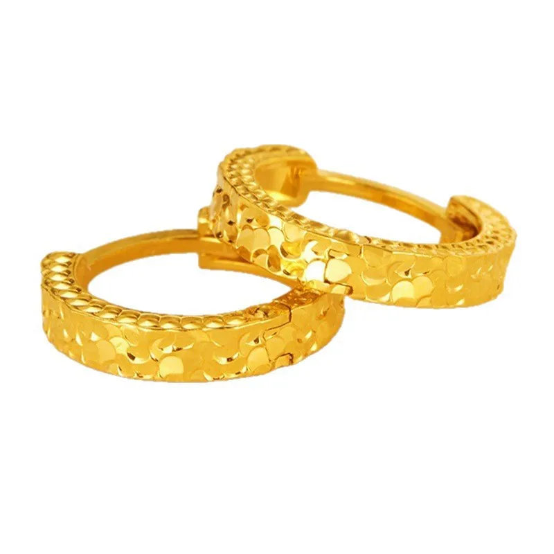 Sparkling Crushed Ice Hoop Earrings Women 24K Gold AU999 - Solid Gold Texture, Light Luxury & Bright