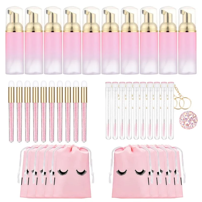 Grafting Eyelash Cleaning Kit 60ML Empty Foam Pump Dispenser Pore Deep Cleaning Brush Eyelash Extension Tube EVA Storage Bag