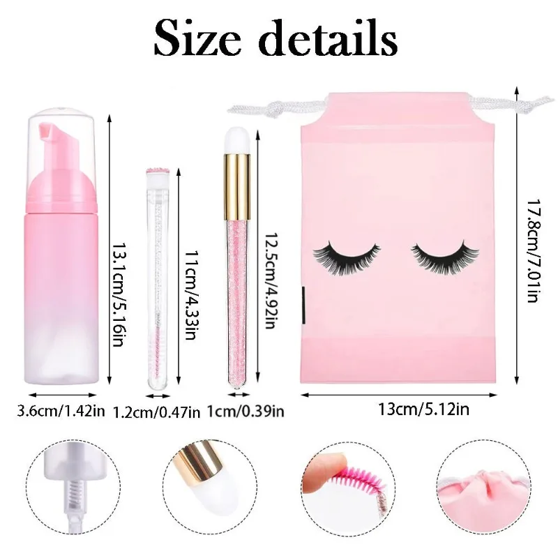 Grafting Eyelash Cleaning Kit 60ML Empty Foam Pump Dispenser Pore Deep Cleaning Brush Eyelash Extension Tube EVA Storage Bag