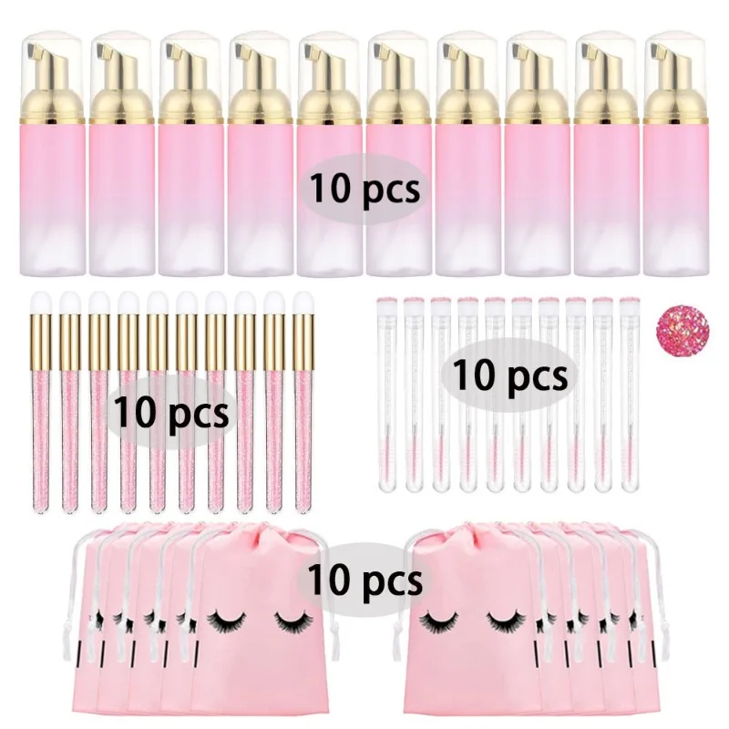 Grafting Eyelash Cleaning Kit 60ML Empty Foam Pump Dispenser Pore Deep Cleaning Brush Eyelash Extension Tube EVA Storage Bag