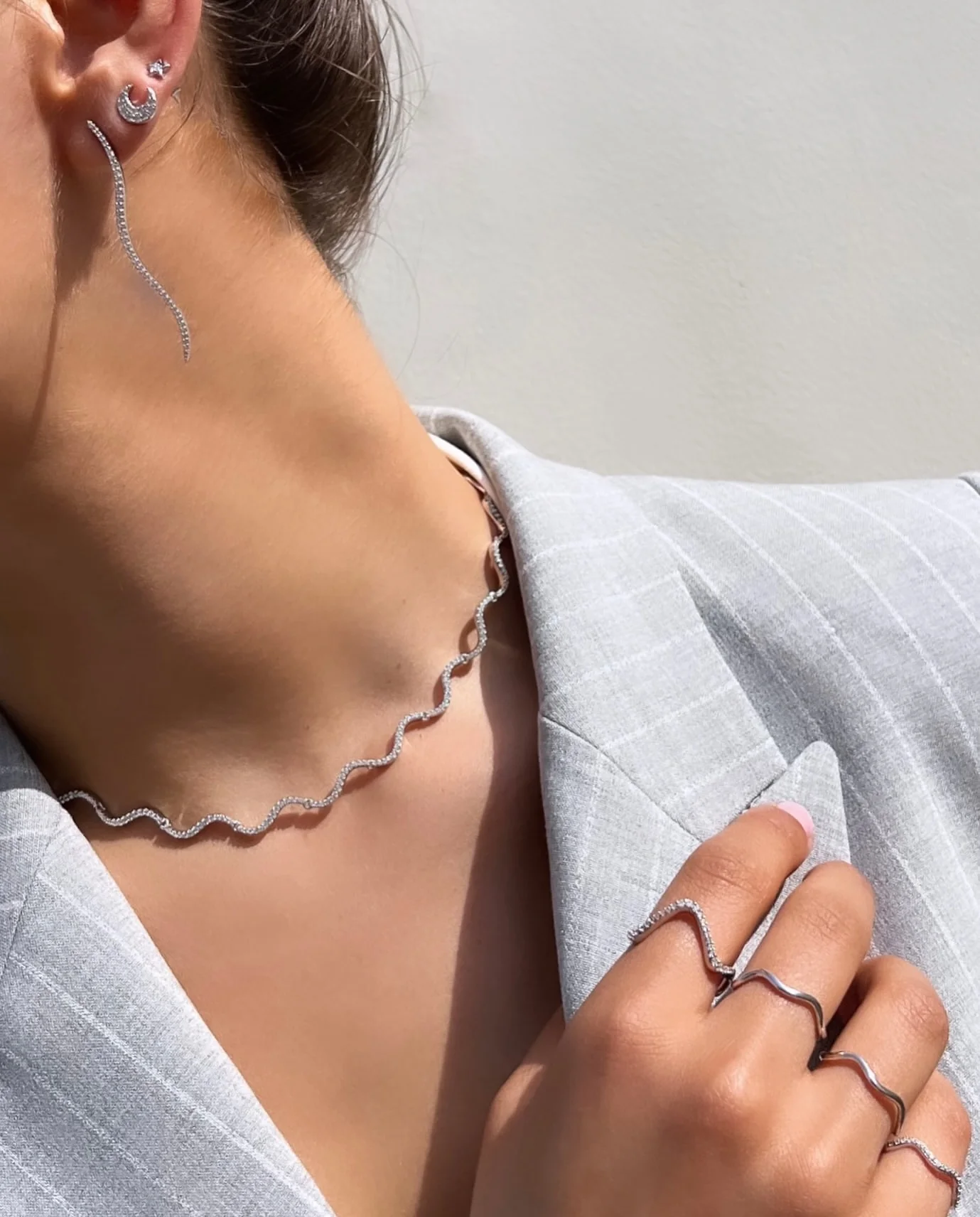 New Arrival Bezel Set 5A Cubic Zirconia Geometric Wave Tennis Necklaces for Women 18K Gold and Platinum Color Fashion Jewelry