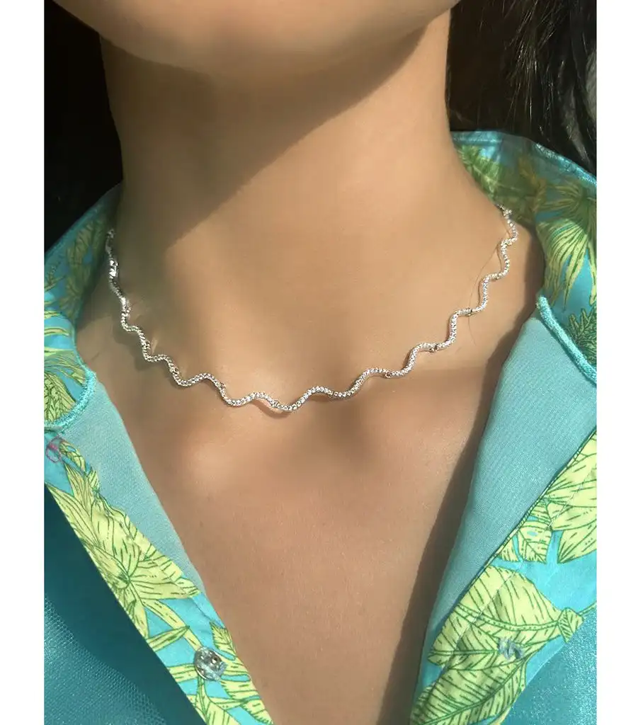 New Arrival Bezel Set 5A Cubic Zirconia Geometric Wave Tennis Necklaces for Women 18K Gold and Platinum Color Fashion Jewelry