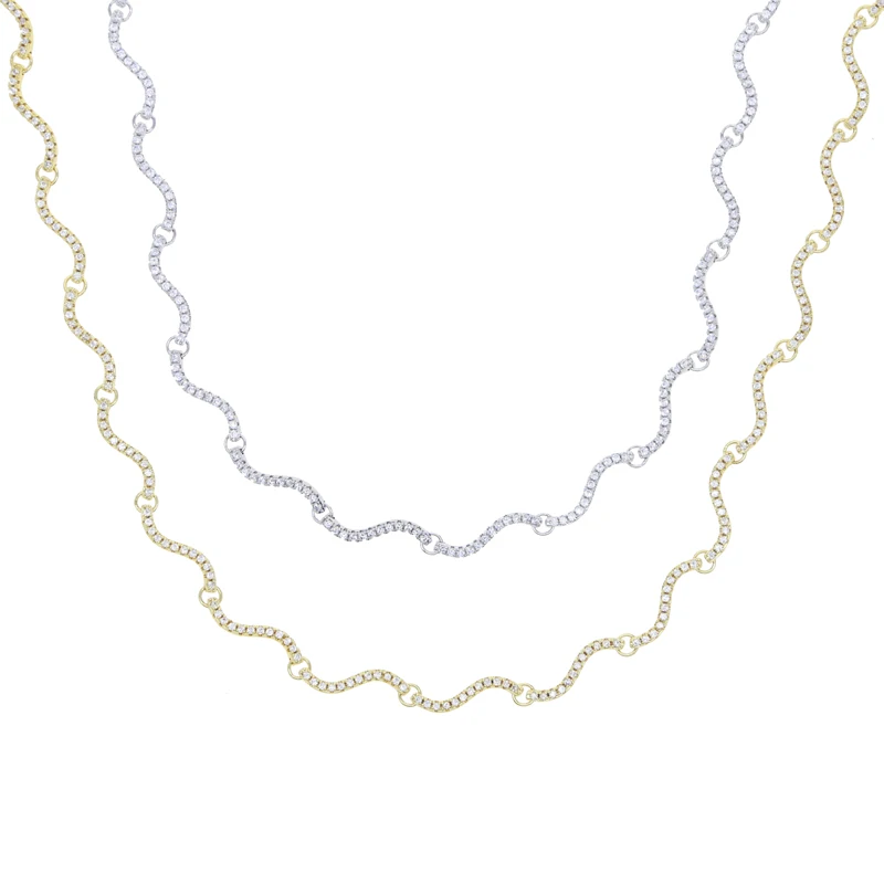 New Arrival Bezel Set 5A Cubic Zirconia Geometric Wave Tennis Necklaces for Women 18K Gold and Platinum Color Fashion Jewelry