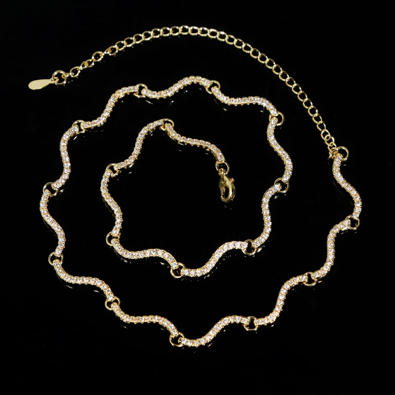 New Arrival Bezel Set 5A Cubic Zirconia Geometric Wave Tennis Necklaces for Women 18K Gold and Platinum Color Fashion Jewelry