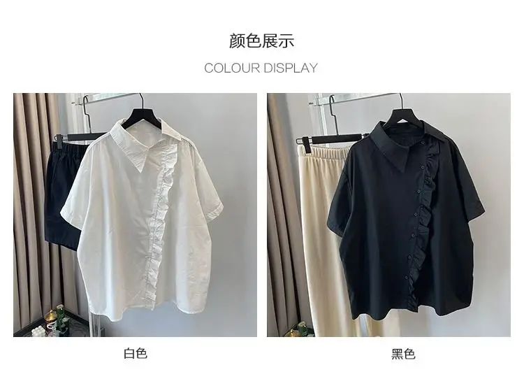 Summer Short Sleeved Shirt For Women With Loose Design And Diagonal Buckle Casual Fashion Cotton White Shirt