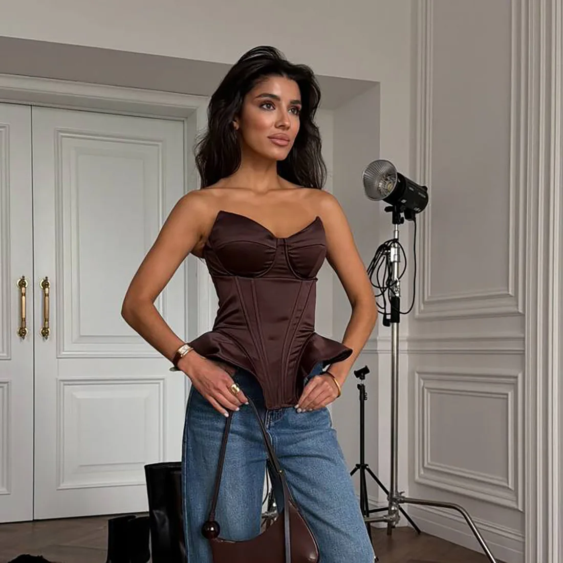 Sexy Black Strapless Fishbone Corset Top Women Sleeveless Off-shoulder Backless Waist Cinching Vest 2026 Lady Party Cropped Vest