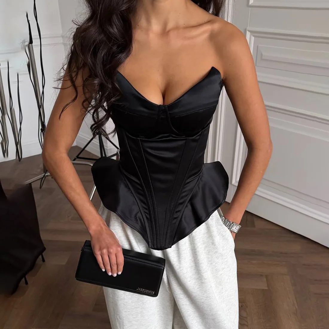 Sexy Black Strapless Fishbone Corset Top Women Sleeveless Off-shoulder Backless Waist Cinching Vest 2026 Lady Party Cropped Vest