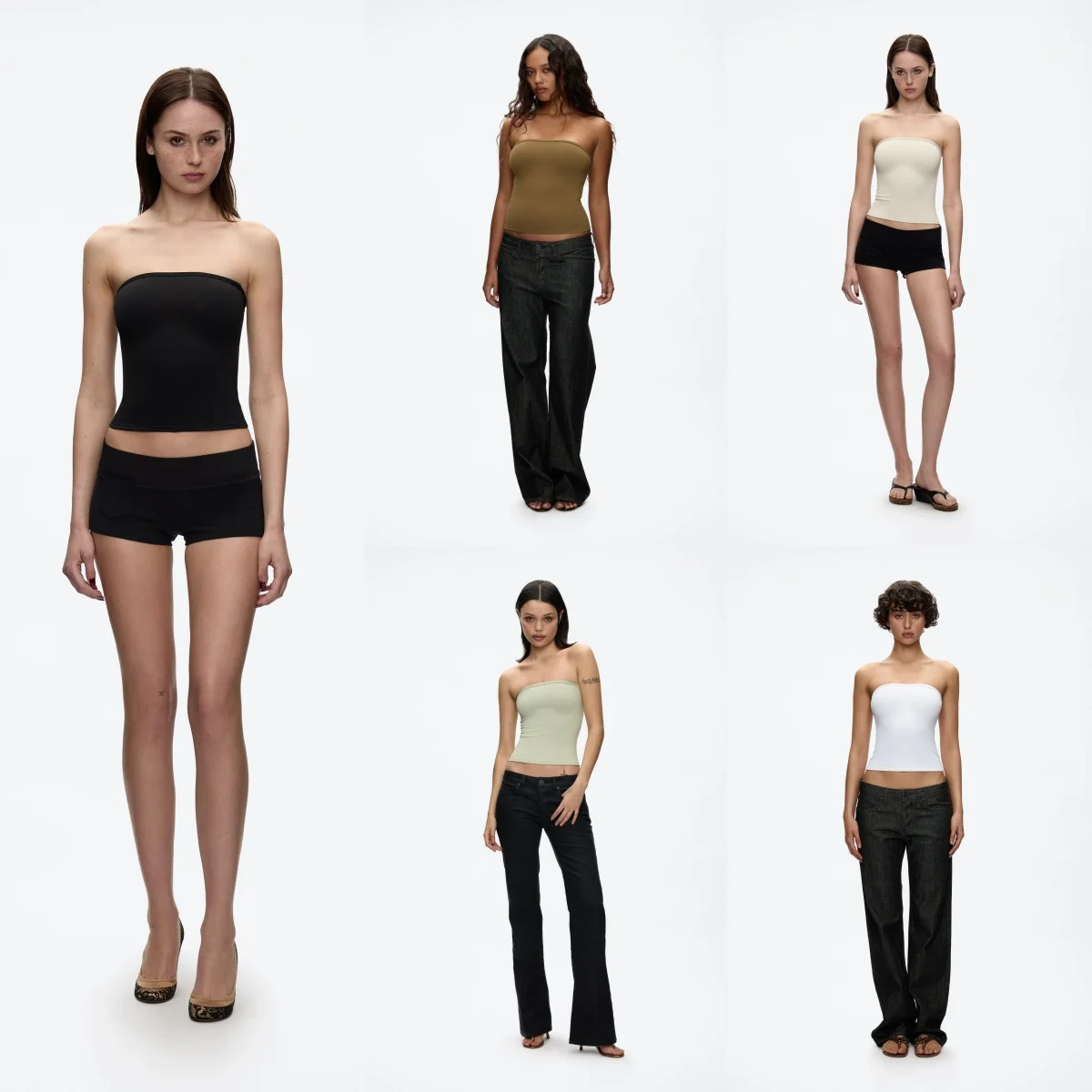 Tank Strapless Tube Top for Women, Elastic Slim-Fit Inner Wear, Available in Multiple Colors, Sexy Tank Top, Elastic Tight-Fitting Waist-Cinching Base Shirt, Versatile Style