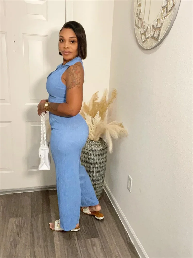 Wmstar Two Piece Set Wholesale Summer Sleeveless Solid Top Pleated Casual Pants Set for Women Elegant Matching Suit New Style