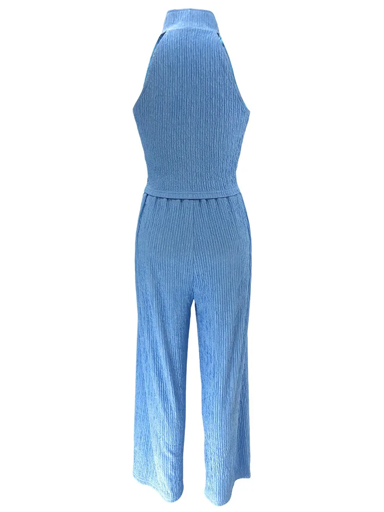 Wmstar Two Piece Set Wholesale Summer Sleeveless Solid Top Pleated Casual Pants Set for Women Elegant Matching Suit New Style