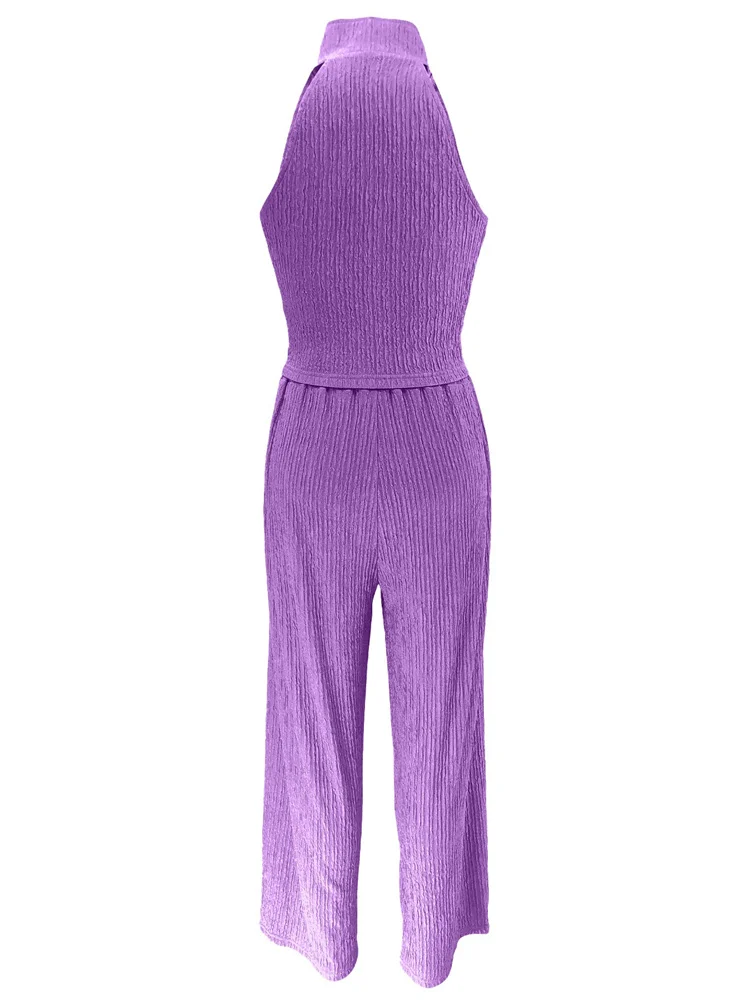 Wmstar Two Piece Set Wholesale Summer Sleeveless Solid Top Pleated Casual Pants Set for Women Elegant Matching Suit New Style