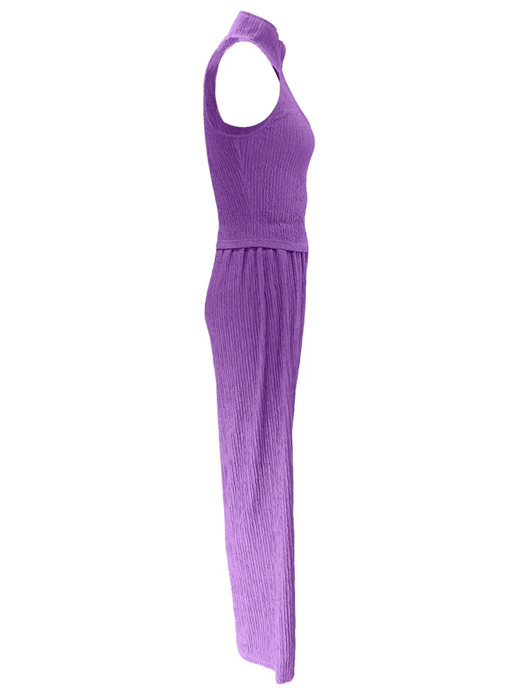 Wmstar Two Piece Set Wholesale Summer Sleeveless Solid Top Pleated Casual Pants Set for Women Elegant Matching Suit New Style