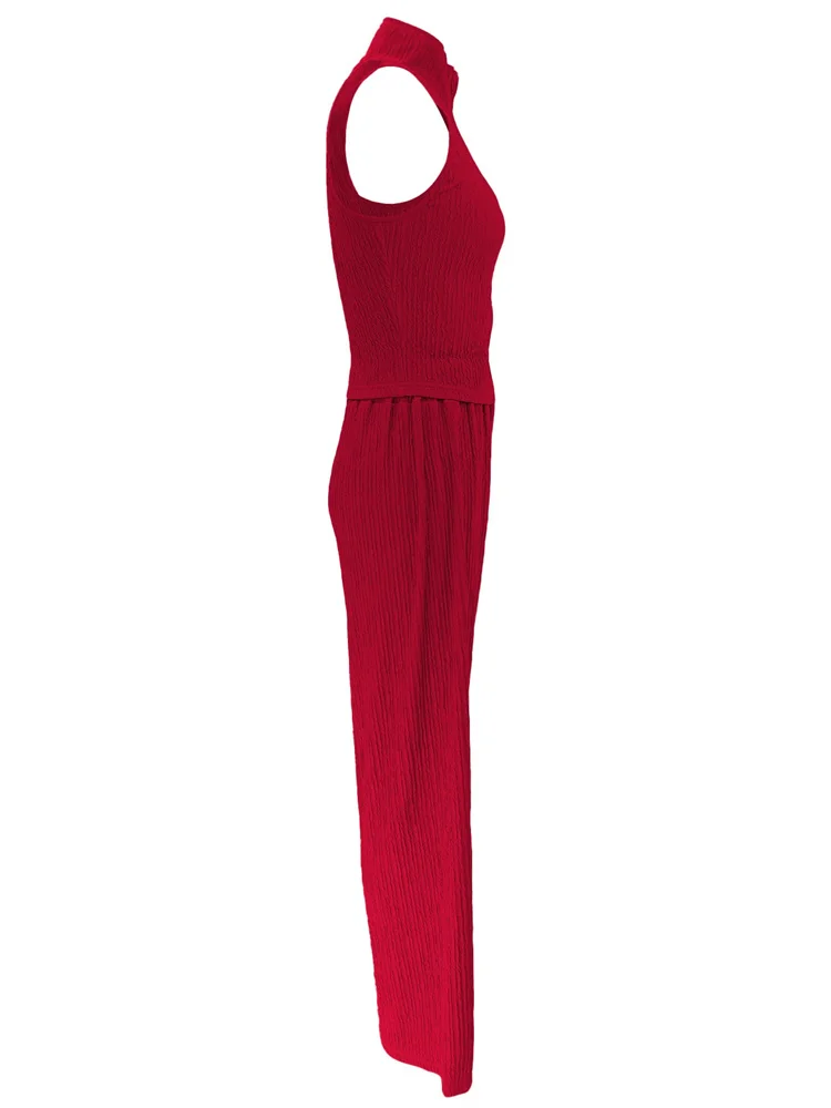 Wmstar Two Piece Set Wholesale Summer Sleeveless Solid Top Pleated Casual Pants Set for Women Elegant Matching Suit New Style