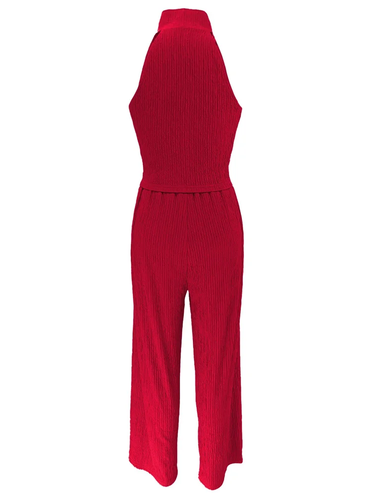 Wmstar Two Piece Set Wholesale Summer Sleeveless Solid Top Pleated Casual Pants Set for Women Elegant Matching Suit New Style