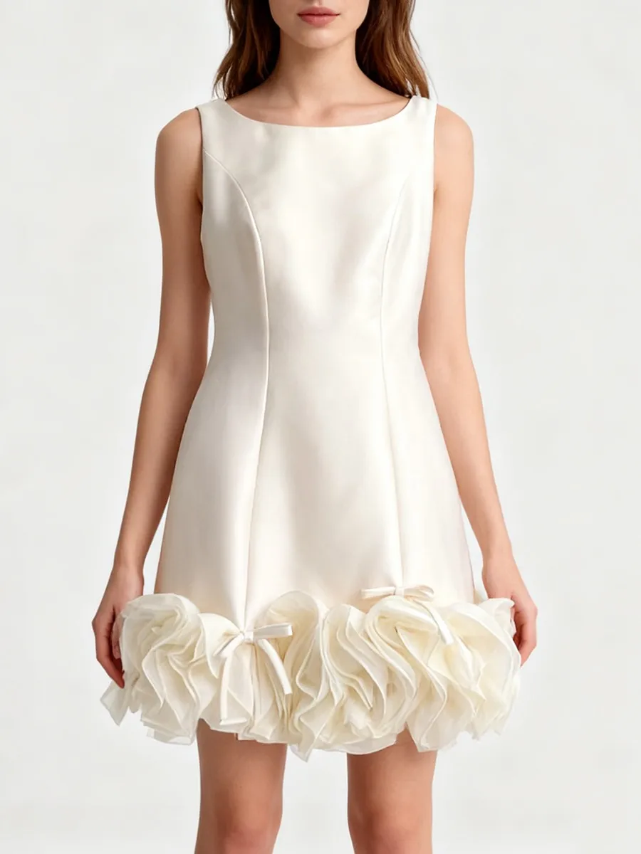 TWOTWINSTYLE Slimming Spliced 3D Flower Elegant Dresses for Women Square Neck Sleeveless Tunic Patchwork Bowknot Dress Female