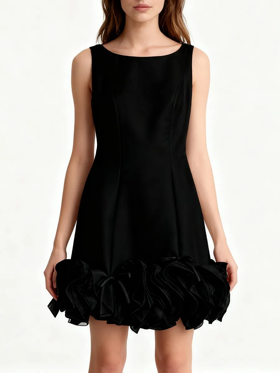 TWOTWINSTYLE Slimming Spliced 3D Flower Elegant Dresses for Women Square Neck Sleeveless Tunic Patchwork Bowknot Dress Female