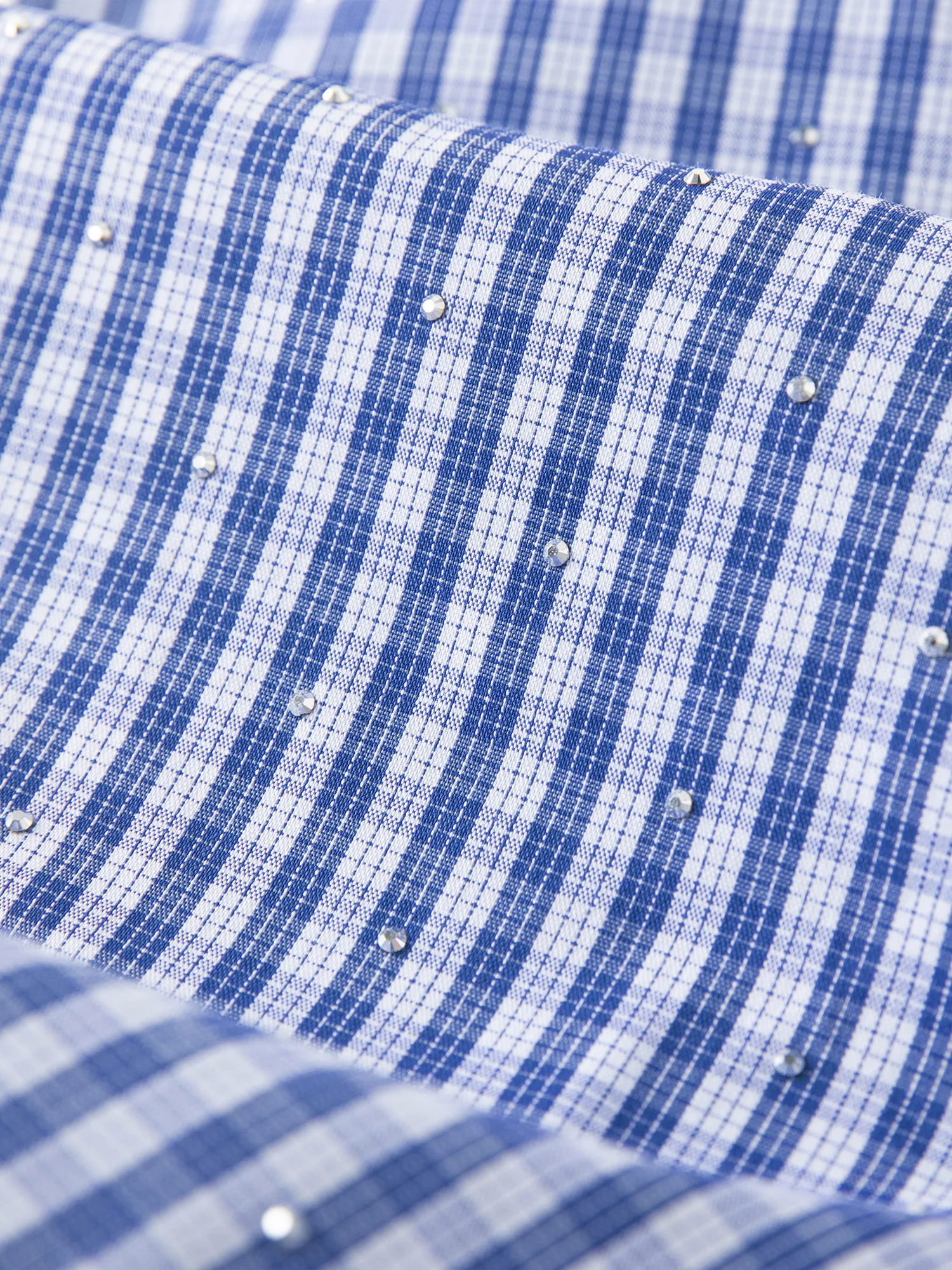 FSLE 2026 Spring Women's Off-Shoulder Blue Gingham Blouse - Elegant Ruffled Lapel Long Sleeve Top for Office Commute