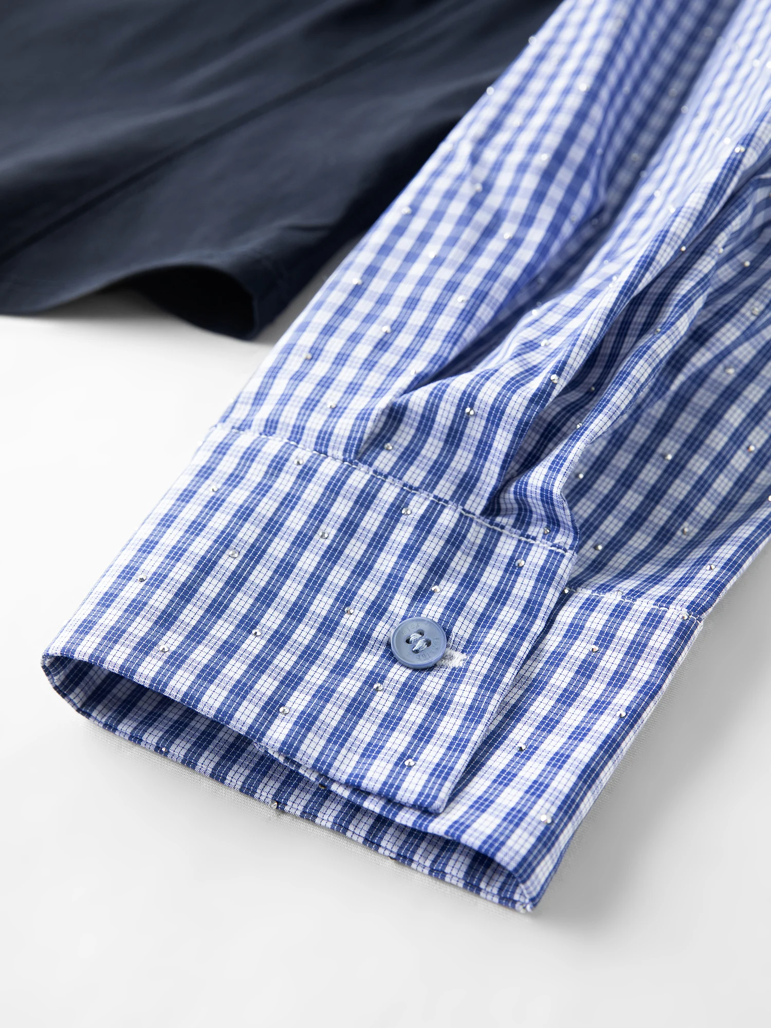 FSLE 2026 Spring Women's Off-Shoulder Blue Gingham Blouse - Elegant Ruffled Lapel Long Sleeve Top for Office Commute
