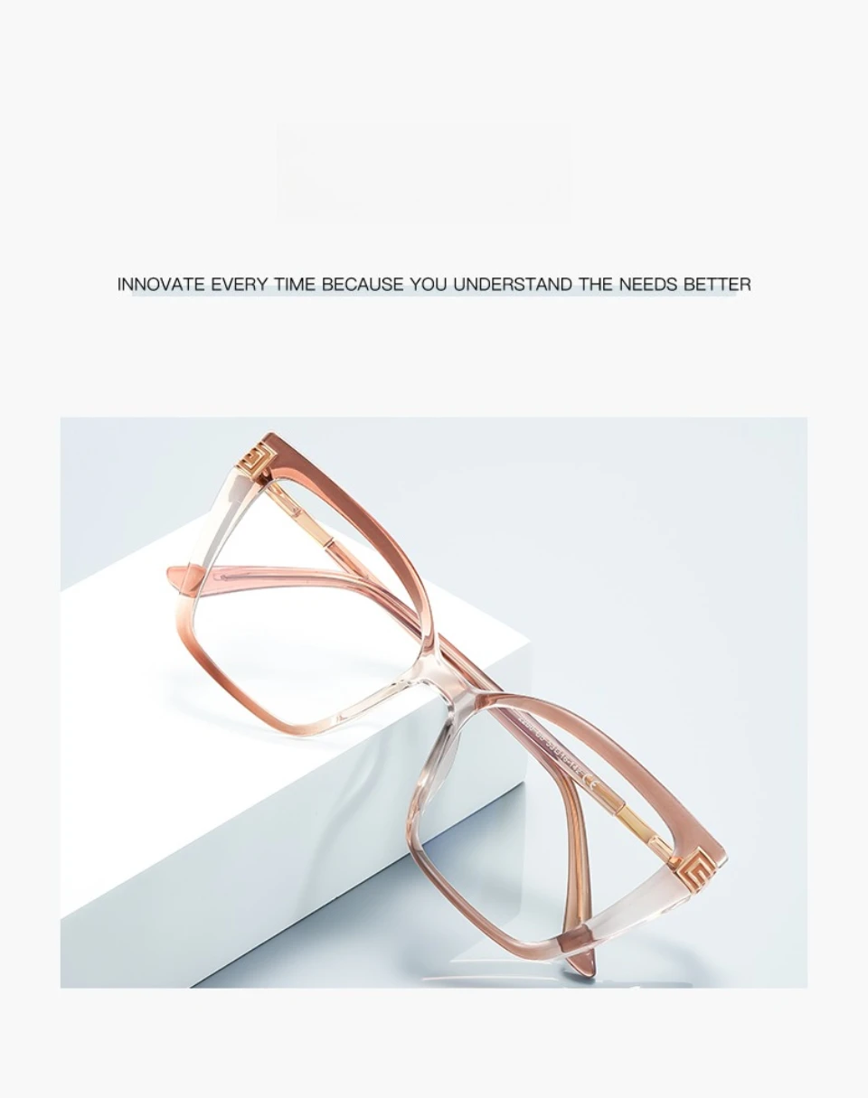VKYEE Geometric Large Frame Personalized Fashion Design Ladies Blue Light Reading Glasses Customizable Prescription PFD2260