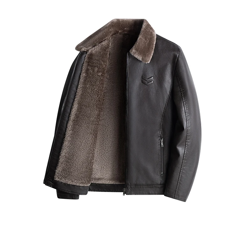 Men's Leather Jacket Autumn and Winter New Collection Coat with Fleece, Middle-Aged Leather Jacket, Light Business Casual Coat