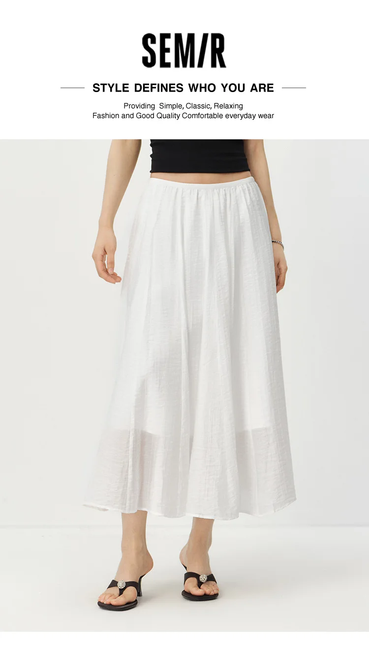 Semir Women Skirt HighWaist Texture White A Line Long Skirt 2026 Summer Elegant Casual
