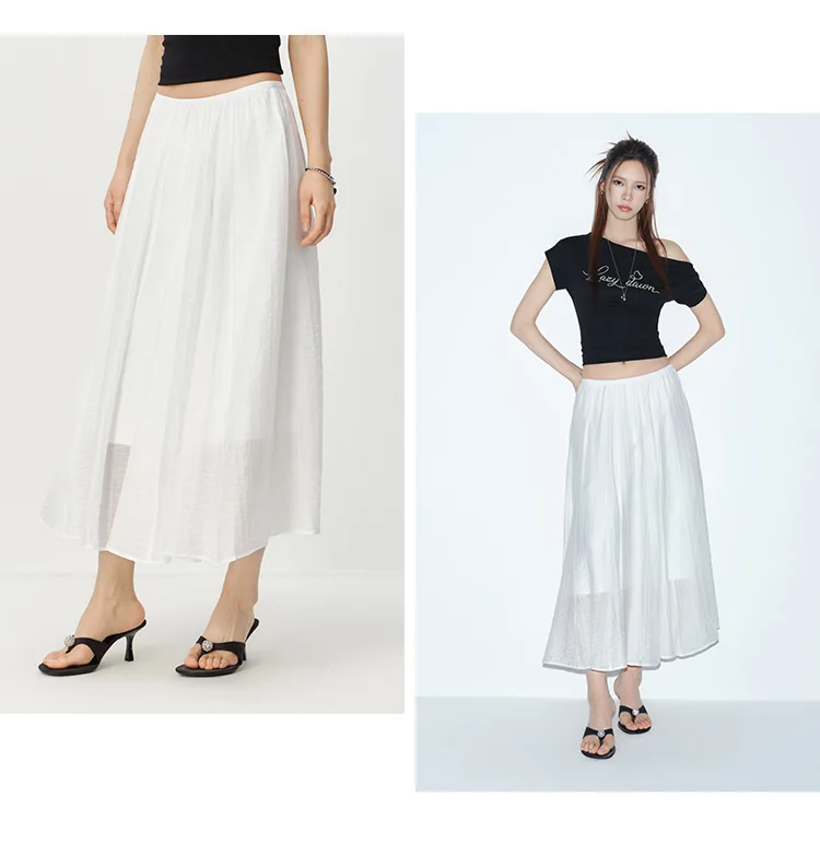 Semir Women Skirt HighWaist Texture White A Line Long Skirt 2026 Summer Elegant Casual