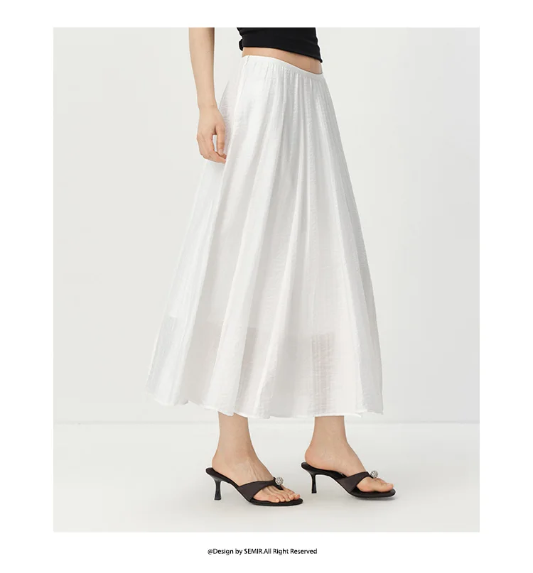Semir Women Skirt HighWaist Texture White A Line Long Skirt 2026 Summer Elegant Casual