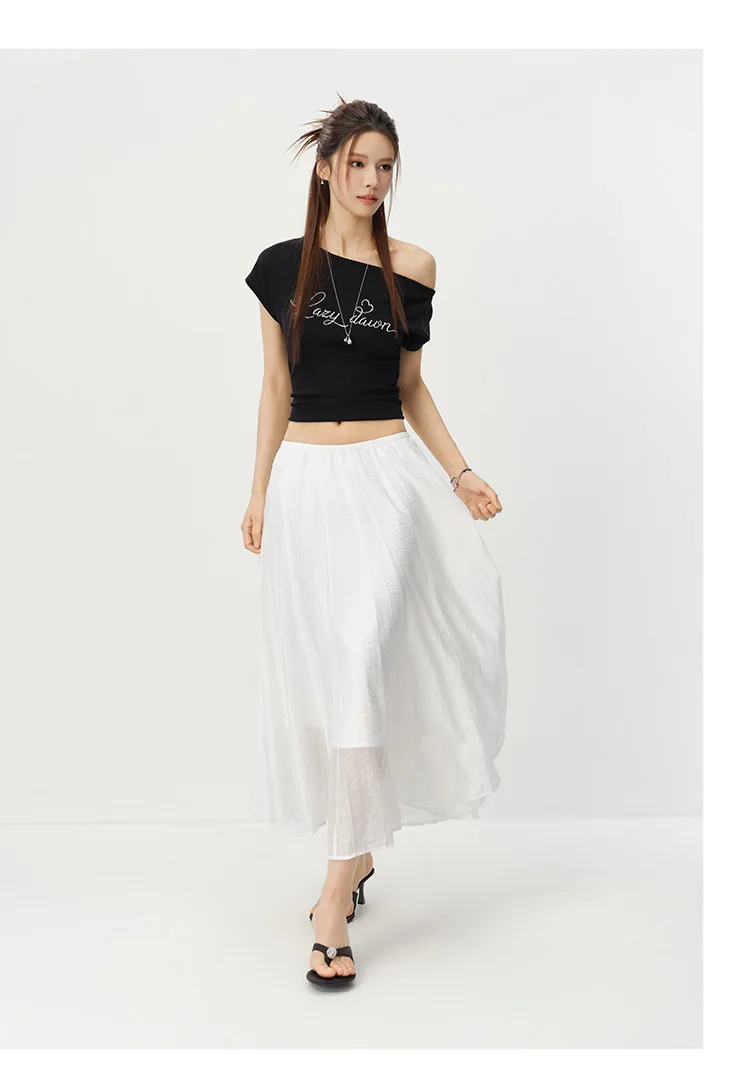 Semir Women Skirt HighWaist Texture White A Line Long Skirt 2026 Summer Elegant Casual