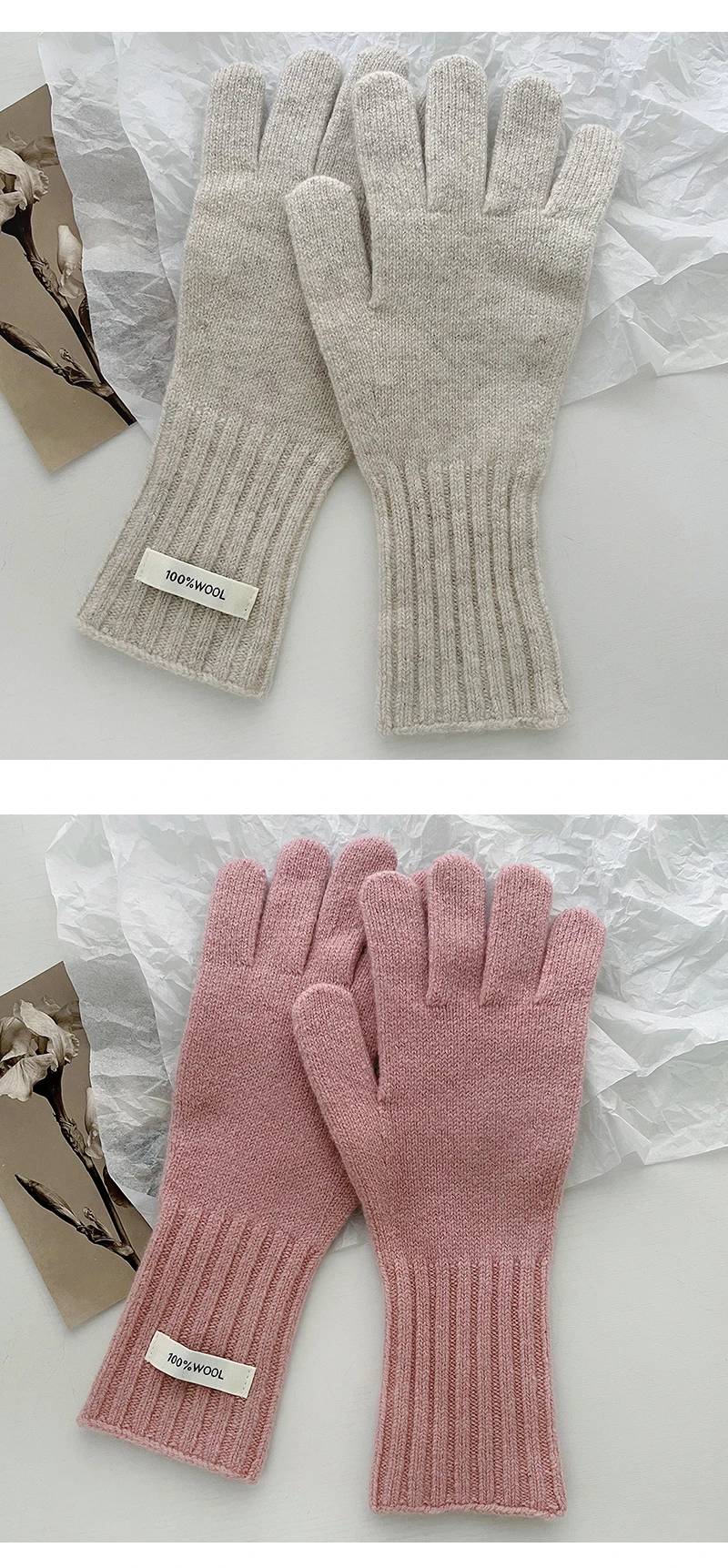 100% Wool Gloves Lady Touchscreen Finger Hole Winter Autumn Women Warm Wrist Length Classic Knitted Gloves Female Mitten 2025