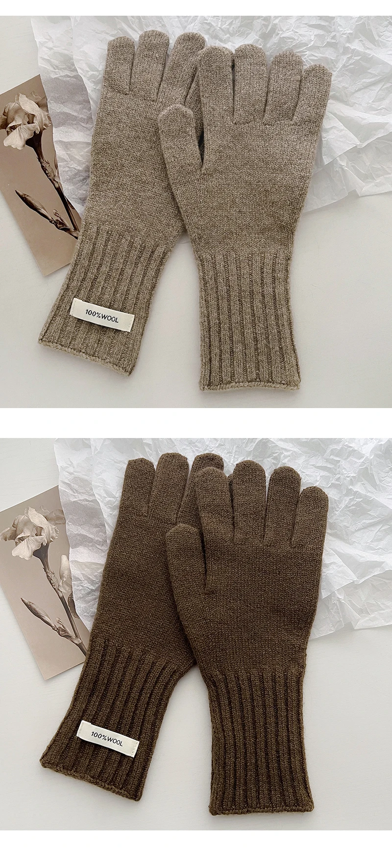 100% Wool Gloves Lady Touchscreen Finger Hole Winter Autumn Women Warm Wrist Length Classic Knitted Gloves Female Mitten 2025