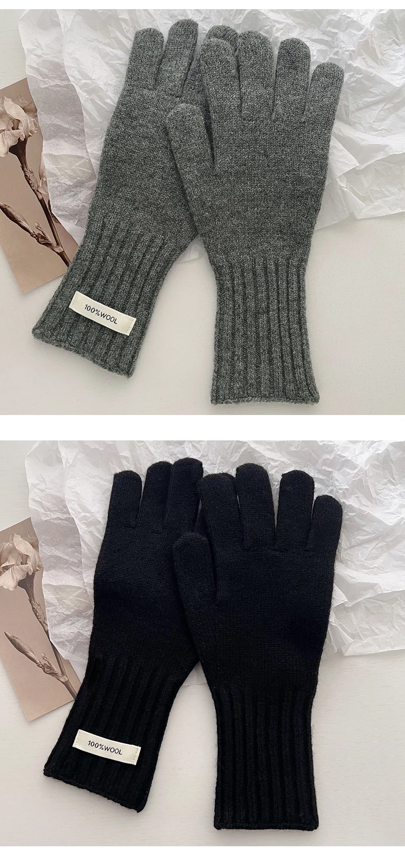100% Wool Gloves Lady Touchscreen Finger Hole Winter Autumn Women Warm Wrist Length Classic Knitted Gloves Female Mitten 2025