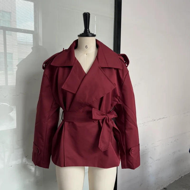 French Minimal Cropped Trench Coat Office Belted Jackets Women Outerwear Casual Chic Spring Stylish Daily Fashion Outfits