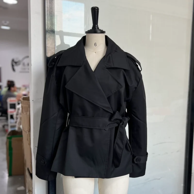French Minimal Cropped Trench Coat Office Belted Jackets Women Outerwear Casual Chic Spring Stylish Daily Fashion Outfits